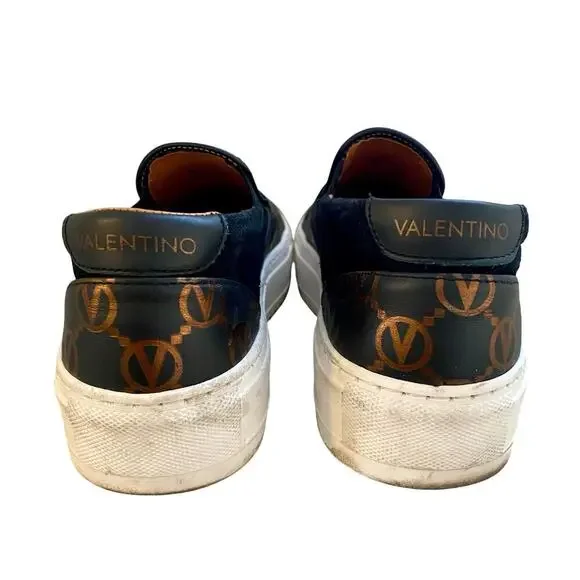 Valentino Regina Leather Suede Slip-On Sneaker Women Sz 8 Monogram Platform Shoe - Picture 4 of 7